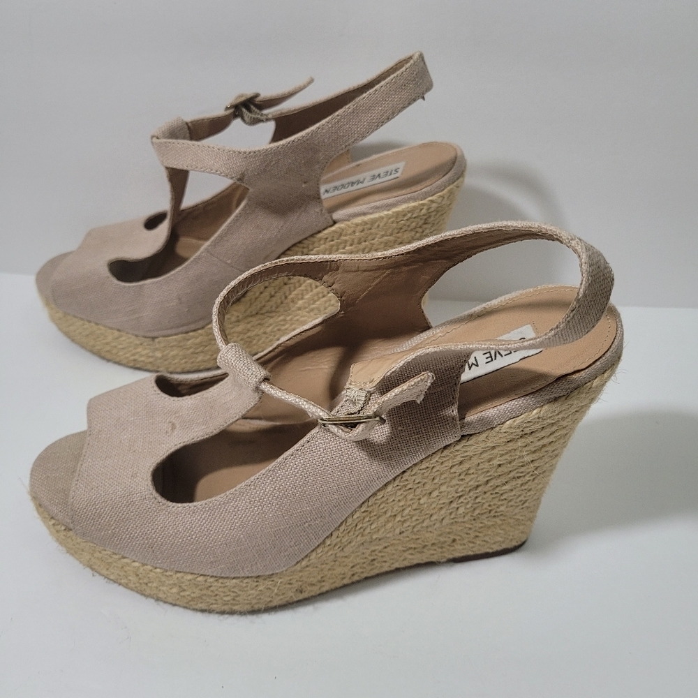 Steve Madden Kendraaa Oatmeal Wedge Espadrille Sandals Size 10 M - Picture 3 of 10